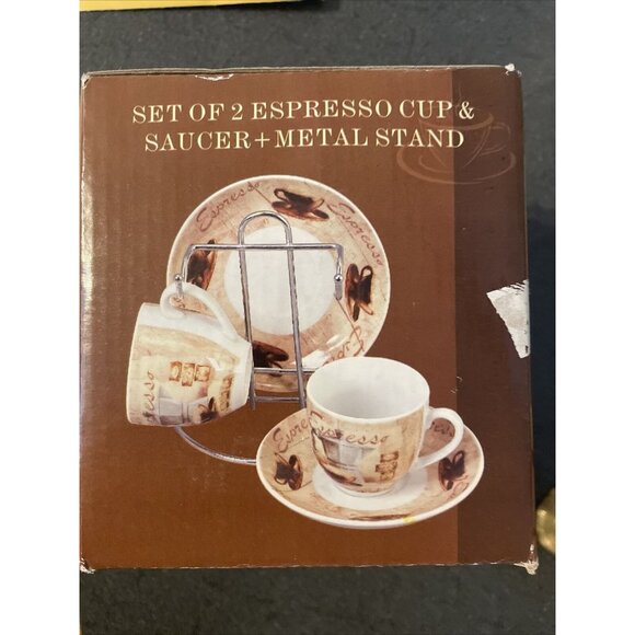 D'Lusso Home Collection China Café Design Espresso Demitasse Cups Saucers Stand - Picture 2 of 4